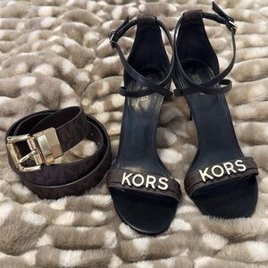 Michael Kors M Reversible logo belt Black/brown & Open toe Stiletto Size 8.5